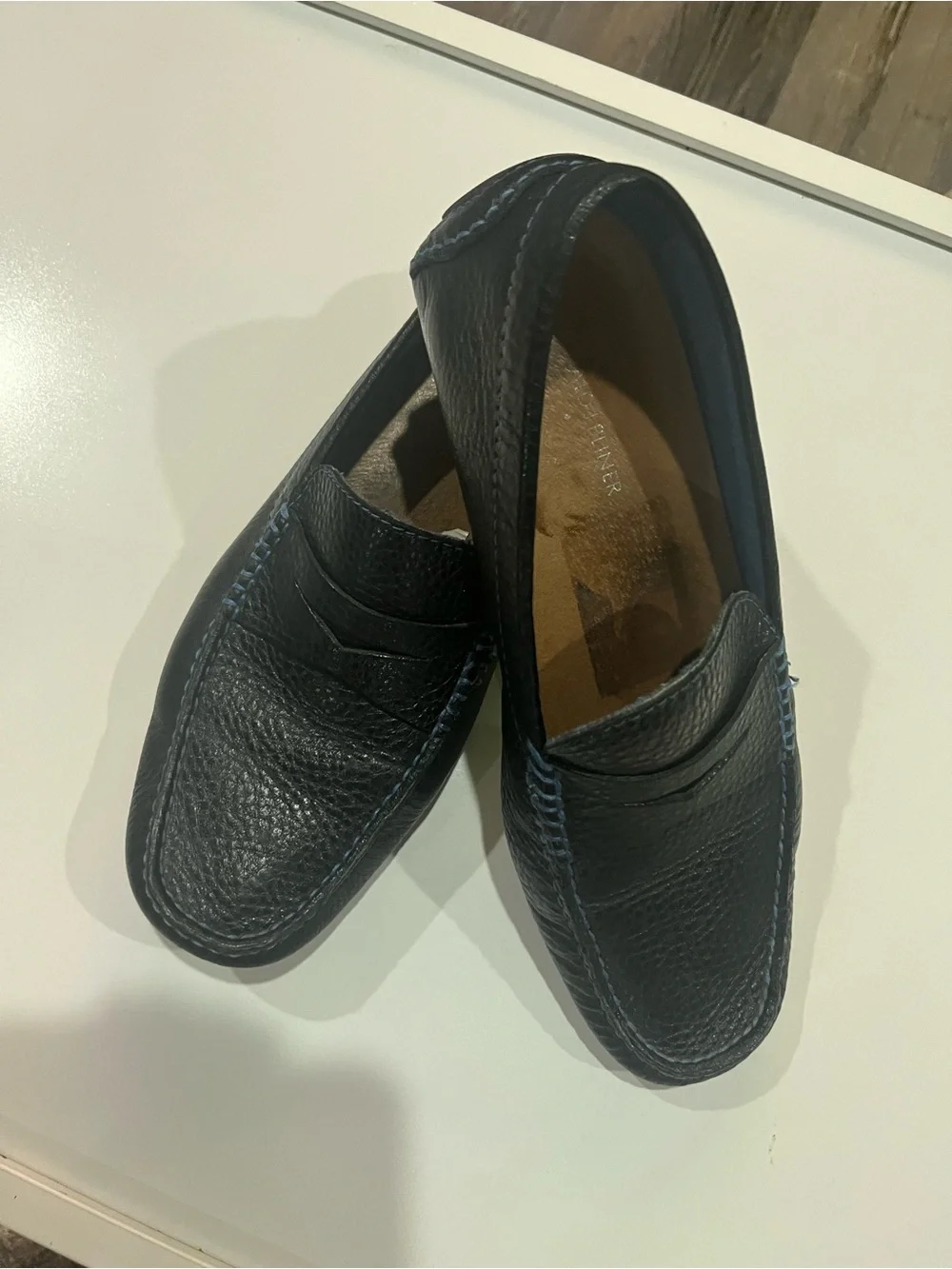 Donald Pliner Men's Blue Pebbled Leather Moc Toe Driving Loafers